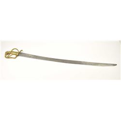 Late 18th to early 19th Century Sabre with cast brass hilt and lion head pommel. Period replaced b