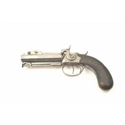 Cogswell double barrel percussion with a top-mounted spring bayonet marked, “COGSWELL 224 STRAND,