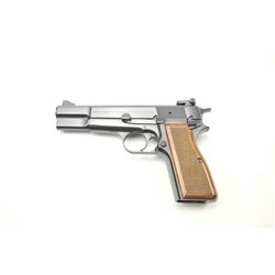 Belgian Browning Hi-Power semi-automatic pistol, 9mm caliber, Serial #245PZ56656. The pistol is i