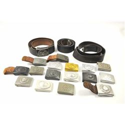 Lot of 17 German buckles and three leather belts all authentic items. A lifetime collection inclu