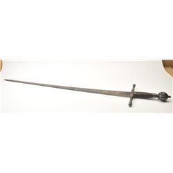 Very Good Victorian era 1 ½ hand sword with well executed etched guard and bulbous egg shaped pomm