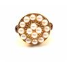 Image 1 : One beautiful hand crafted cluster pearl ring  set with 2 pink sapphire cabochons in 18 k  gold Est: