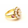 Image 3 : One beautiful hand crafted cluster pearl ring  set with 2 pink sapphire cabochons in 18 k  gold Est: