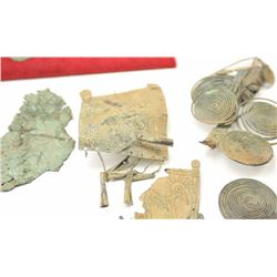 Lot of authentic ancient Bronze Age artifacts, dagger, decorations, jewelry and other items. The