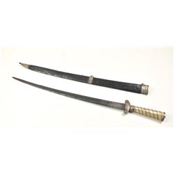18th century silver mounted with carved pearl grip hunting sword, probably French with an engraved