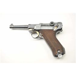 1936 S/42 Mauser Luger semi-automatic pistol, 9mm caliber, Serial #7634. The pistol is in nearly