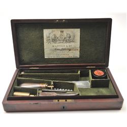 Deluxe brass bound hardwood veneered case for Navy Colt with “Manton & Co. Trade Label Calcutta, I