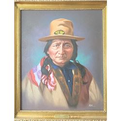 Original oil painting on canvas of “Sitting Bull” signed lower right “Noel” circa 1972. Measures 2