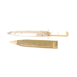 Classic and large spear point Bowie knife marked, “Joseph Hawksley’s Celebrated” with semi-coffin