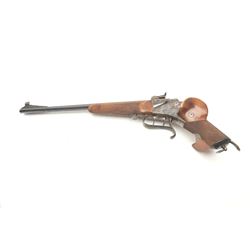 Fine Pre-War Single Shot falling block target pistol marked Buchel original “Tell” (Model). Adjust