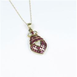 Brilliant Ruby and Diamond Pendant featuring 35 channel set Princess cut Burmese color Rubies weig