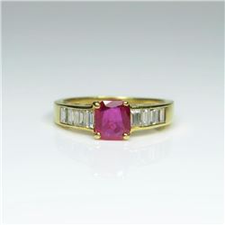 Gorgeous Natural Ruby and Diamond Ring  weighing approx. 0.80 -1.00 carat accented  with 8 channel s