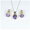 Image 1 : Stylish Amethyst and Diamond Pendant and  Earring Ensemble featuring 3 checkerboard cut  Amethyst ac