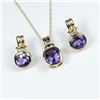 Image 2 : Stylish Amethyst and Diamond Pendant and  Earring Ensemble featuring 3 checkerboard cut  Amethyst ac