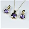 Image 3 : Stylish Amethyst and Diamond Pendant and  Earring Ensemble featuring 3 checkerboard cut  Amethyst ac
