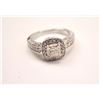 Image 1 : One 18 k white gold ring set with a 1.02ct  radiant cut diamond surrounded by 58 diamonds  weighing 