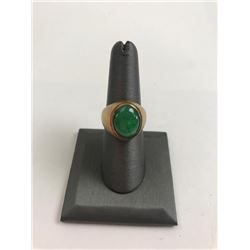 Men’s Gold and Apple Green Jadeite Jade ring with a 5.9 carat cabochon stone set in 22K yellow gol