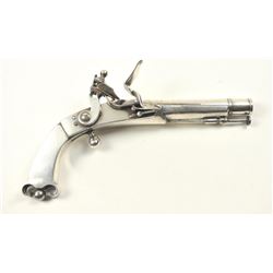 Unusual and fine Scottish Ram’s Horn butt flintlock all metal pistol with rich silver gilt overall