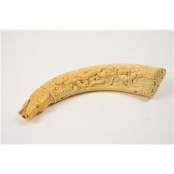 18th century carved ivory powder flask attributed to Deop. The flask measures 10 ½” overall, magn