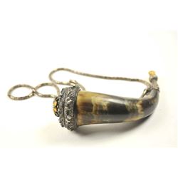 Stunning and World Class 19th century Scottish silver mounted powder horn. The horn is adorned wi