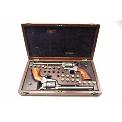 Pair of cased SA Army revolvers, .44-40 caliber, 7½” barrels with traces of nickel finish, Deluxe