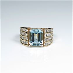 Exquisite Fine Santa Maria Aquamarine and White Diamond Ring featuring an emerald cut Aquamarine w