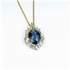Image 2 : Dazzling Fine London Blue Topaz and Diamond  Pendant featuring an oval checkerboard cut  Topaz weigh