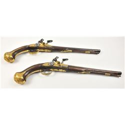 Magnificent pair of 18th century European royal quality flintlock horseman’s size pistols with ric
