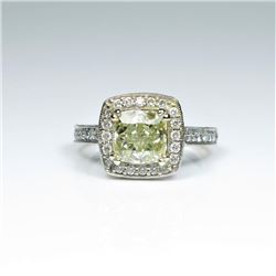Exquisite Fancy Yellow and White Diamond Ring featuring a square brilliant cut Fancy Yellow Diamon