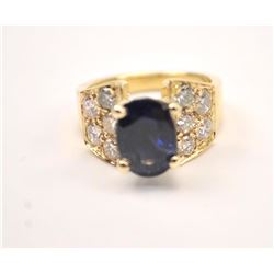 One fine sapphire and diamond ring containing  an oval sapphire weighing 4.11ct and  10diamonds weig