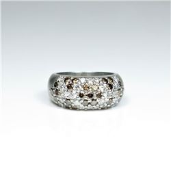 Exquisite Platinum White and Chocolate Diamond Ring featuring 26 pave set ‘IDEAL’ cut white Diamon