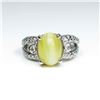 Image 1 : Captivating RARE Chrysoberyl Cats Eye and  Diamond Ring featuring a honey colored  cabochon Chrysobe