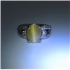 Image 3 : Captivating RARE Chrysoberyl Cats Eye and  Diamond Ring featuring a honey colored  cabochon Chrysobe