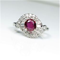 Exceptional Vintage Ruby and Diamond Ring  featuring a 1.15 carat Extra Fine Ruby with VS clarity se