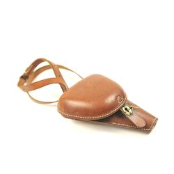 Excellent reproduction clamshell style leather holster for a Baby Nambu pistol. The holster was m