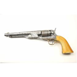 Colt 1860 Army Percussion Revolver in .44 caliber engraved with ivory grips and inscribed “Wirt Ad