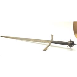 Victorian era two handed sword with flamboyant and oversize mace style pommel with spike. Shows h