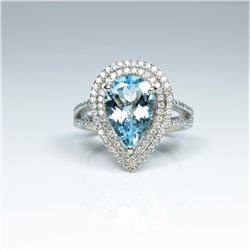 Glamourous Santa Maria Blue Aquamarine and  Diamond Ring featuring a pear shaped  Aquamarine weighin