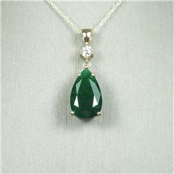 Elegant 8.50 carat Emerald and Diamond  pendant featuring a richly colored pear  shaped Emerald acce