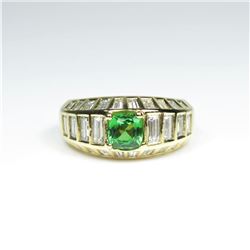 Striking AAA Quality Fine Green Tsavorite  Garnet and Diamond Ring featuring a 1.00  carat Tsavorite