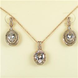 Beautiful Morganite and Diamond Pendant and Earring Ensemble featuring 3 matching Morganites accen