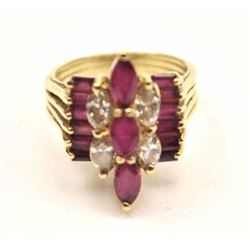 Stunning Ruby and diamond 14K yellow gold cocktail ring with nice marquise cut ruby and diamond ce