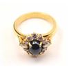 Image 1 : Outstanding blue sapphire and diamond ladies  ring set in 18K yellow gold.  The ring  features a gre