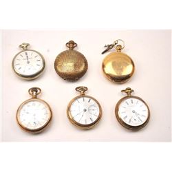 Lot of six antique pocket watches from a collector’s estate. The watches are by various makers, a