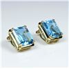 Image 1 : Stunning Swiss Blue Topaz and Diamond  Earrings featuring 2 emerald cut Blue Topaz  weighing approx.