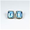 Image 3 : Stunning Swiss Blue Topaz and Diamond  Earrings featuring 2 emerald cut Blue Topaz  weighing approx.