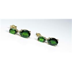 Striking Intense Green Chrome Diopside and Diamond Earrings 4 oval cut Diopside gems weighing appr