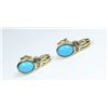 Image 1 : Gorgeous Turquoise and Diamond Earrings  featuring 2 oval shaped cabochon Turquoise  accented with 6