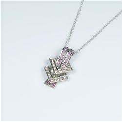 Art Deco Style Pink Sapphire and Diamond Pendant studded with 12 round cut Sapphires and 20 Diamon
