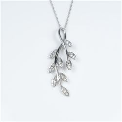 Graceful Leaf Design Diamond Pendant studded with 27 round cut Diamonds with F-G colors and VS cla